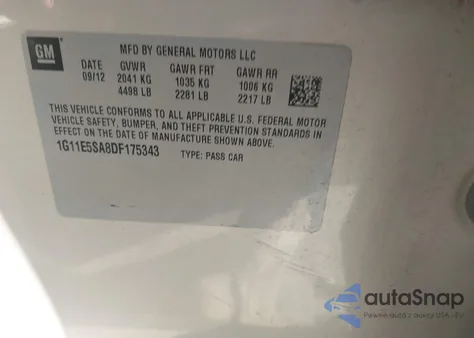 2013 Chevrolet Malibu 2Lt from USA, damaged, VIN 1G11E5SA8DF175343